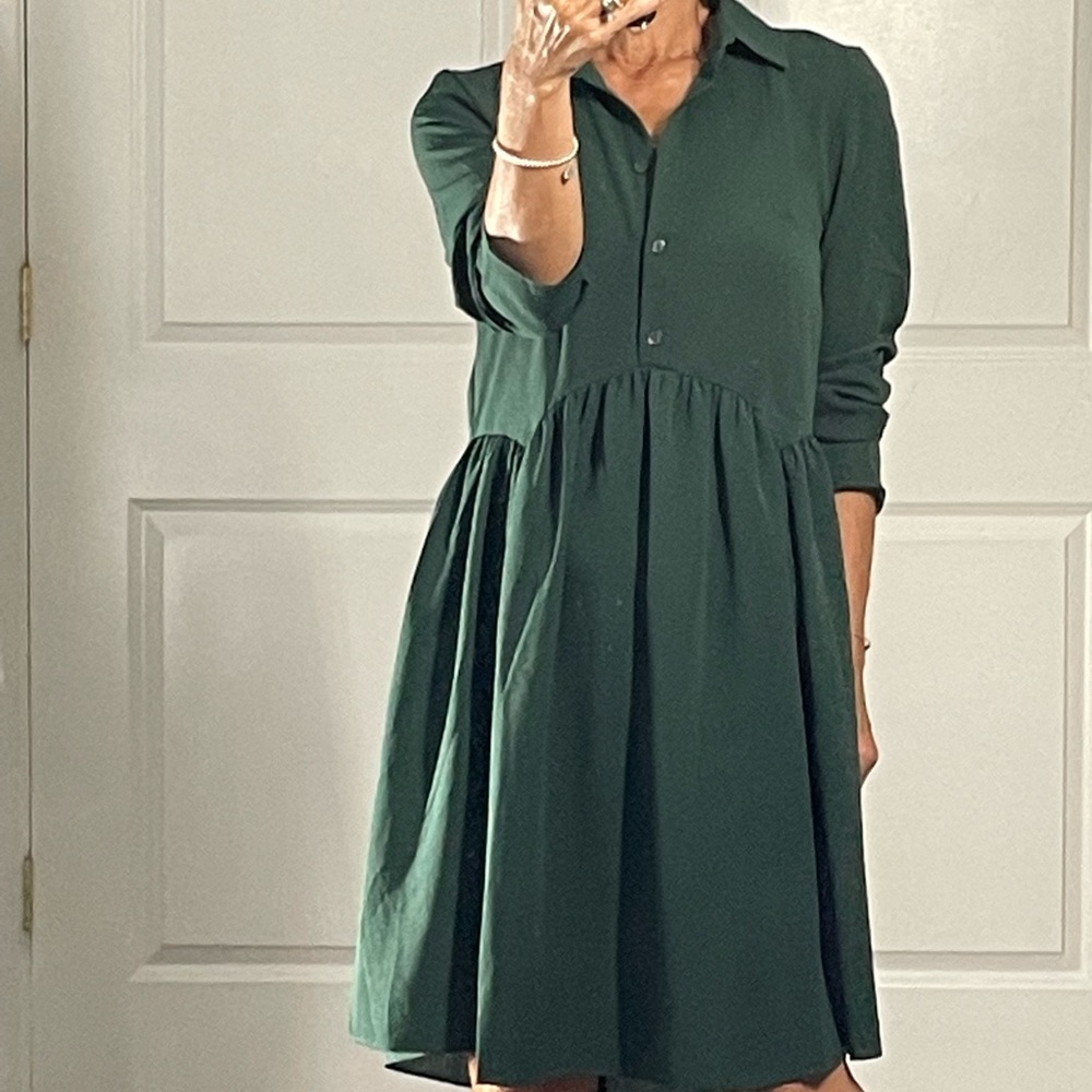 Asos Design Green Half Button Down Babydoll Dress size 4 tall - Picture 5 of 14